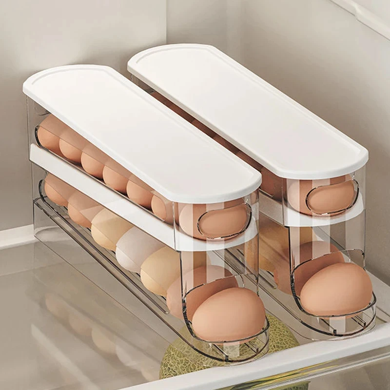 Schubladenartiger Kühlschrank-Eierbehälter Automatisch Rollender Küchenorganizer Luftdichte Behälter für Lebensmittel
