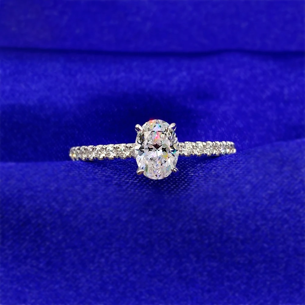 

10k/14k/18k White Gold 2ct D Color Oval Moissanite Engagement Ring for Women Fine Jewelry Wedding Anniversary Ring Pass Tester