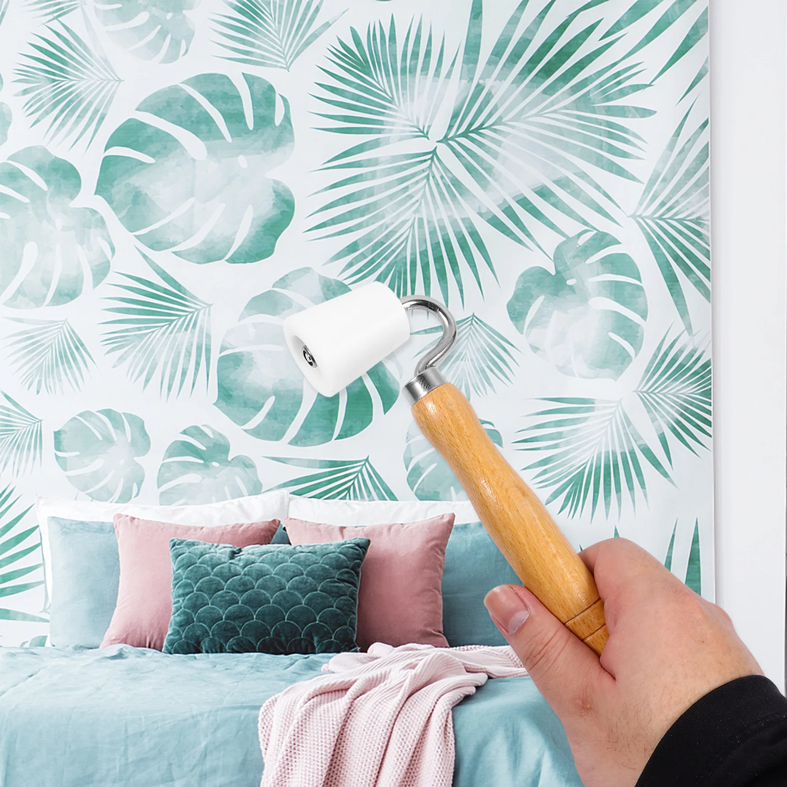 

Ролик для обоев, колесо, инструмент для давления швов, деревянная ручка, строительный ролик, прочный для плоского шва, виниловые обои