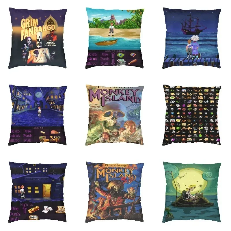 Funda de cojín The Secret Of Monkey Island, doble cara, impresión 3D, juego de acción de aventura, funda de almohada de suelo para sofá