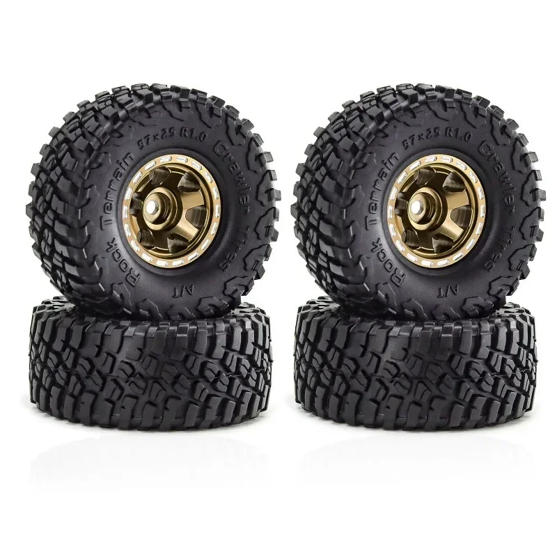 4pcs 57mm 1.0" Metal Beadlock Wheel Tire Set For 1/18 1/24 RC Crawler Car TRXS 4M SCX24 AX24 FCX24 Upgrade Parts Accessories