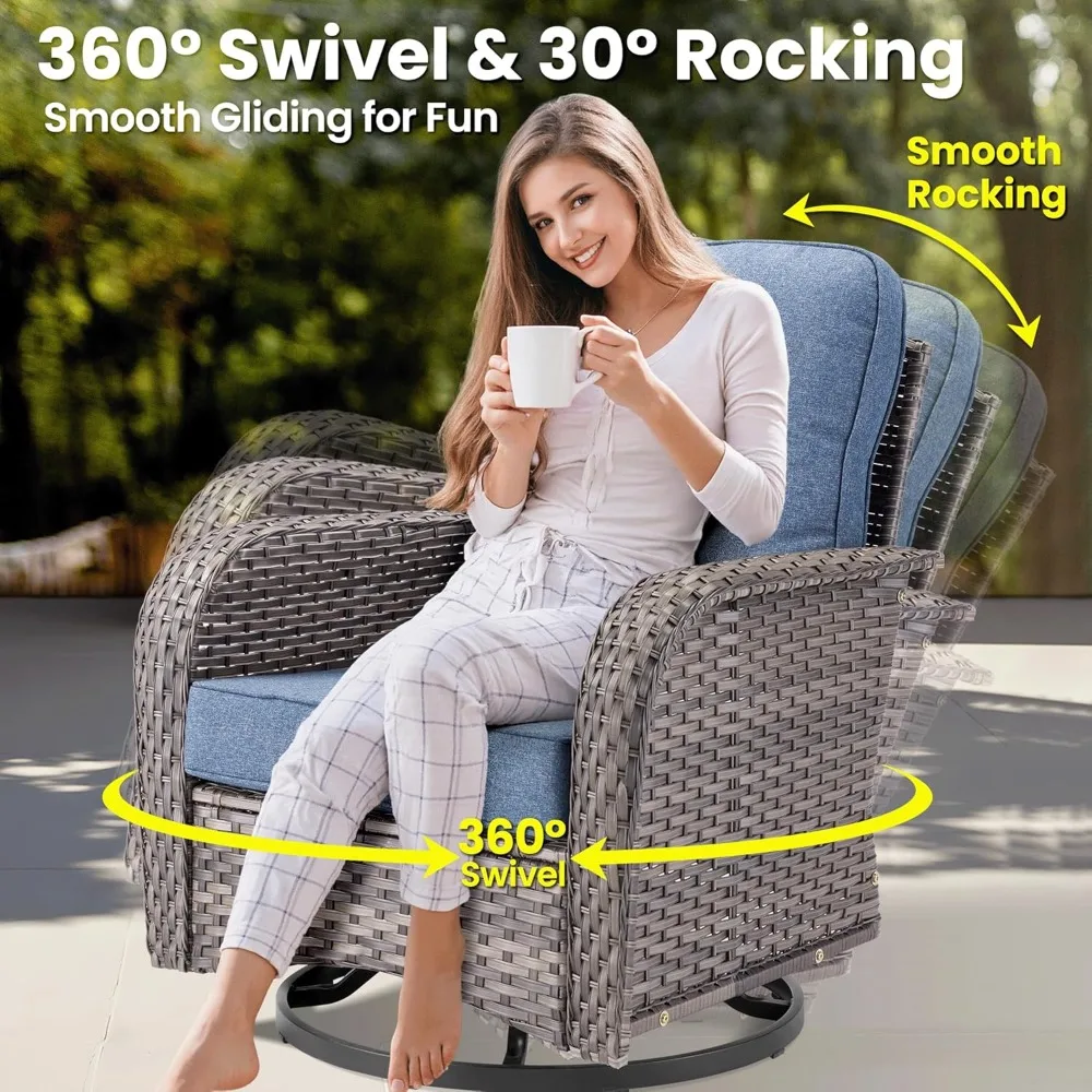 

6 Pieces Patio Furniture Set, Outdoor Wicker Sofa Couch with Rocking Swivel Chairs Comfy Cushions, Modern Deep Seat, Customized