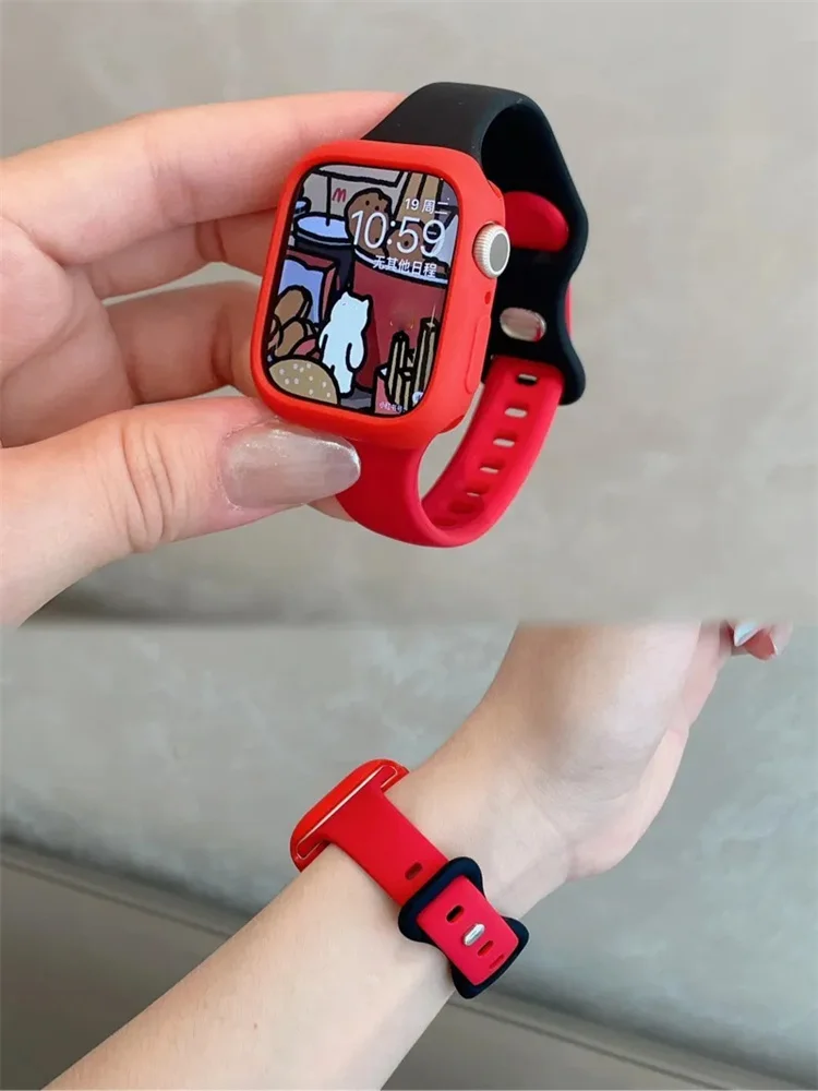 Y2k Cute Soft Silicone Strap+Case For Apple Watch Ultra2 Band 49mm 41 45 40 44 42 For iwatch Series 9 8 7 SE 6 Correa Sport Band