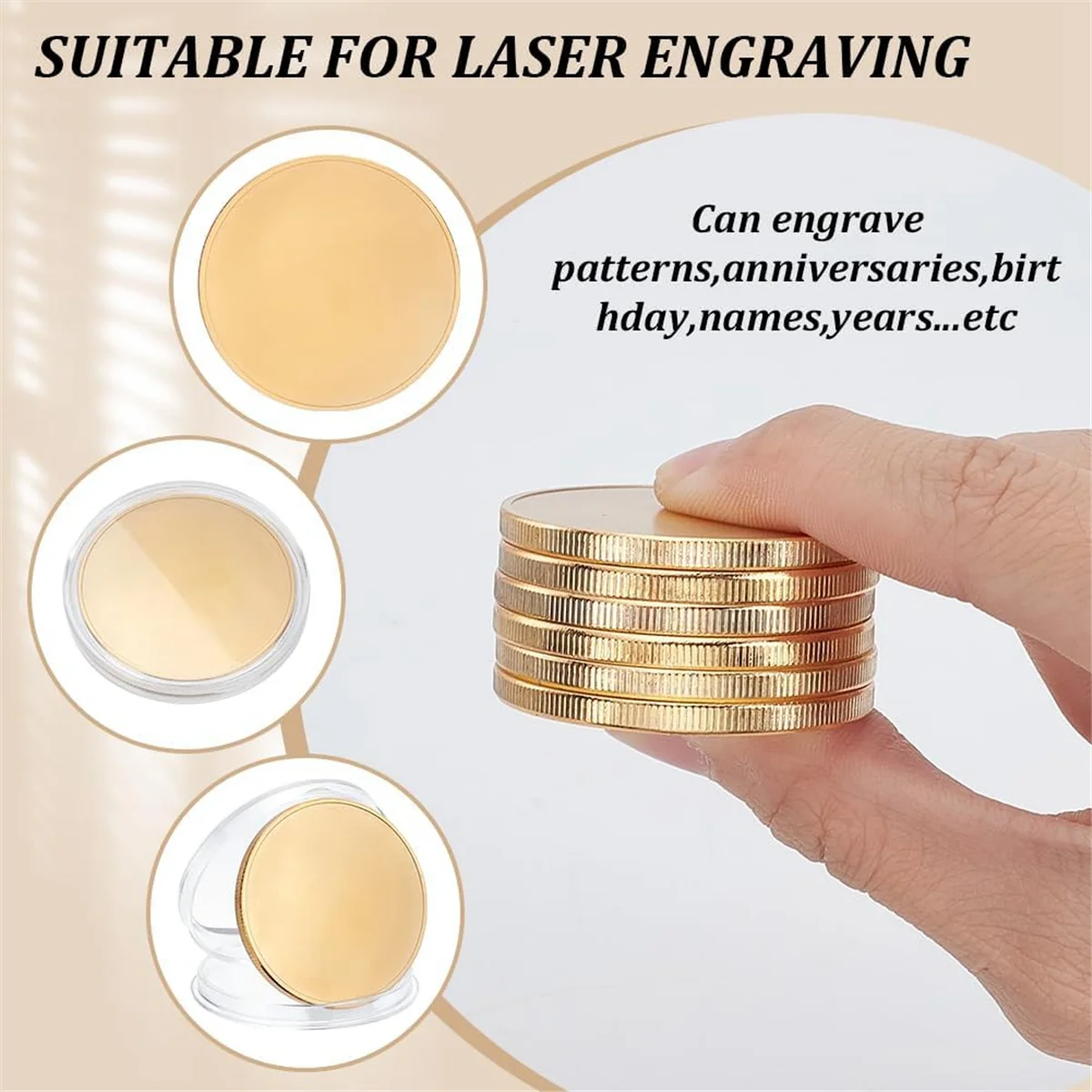 ABXHH 50 قطعة عملة فارغة النقش الفراغات عملة معدنية ختم عملة فارغة 40 مللي متر/1.57 بوصة العلامات المستديرة الخيوط الحواف عملة