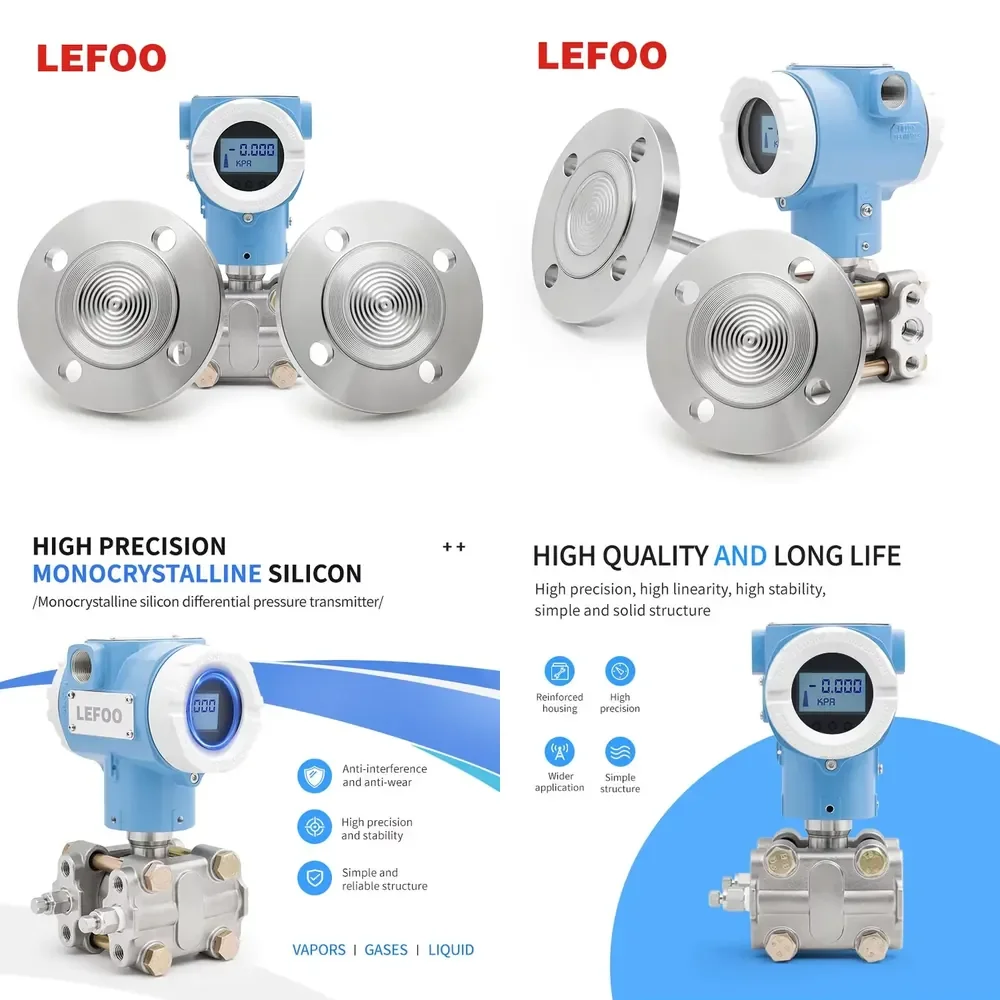 LEFOO Industrial Differential Pressure Transmitter Stainless Steel 316L Diaphragm IP66/IP67 Protection for HVAC Remote