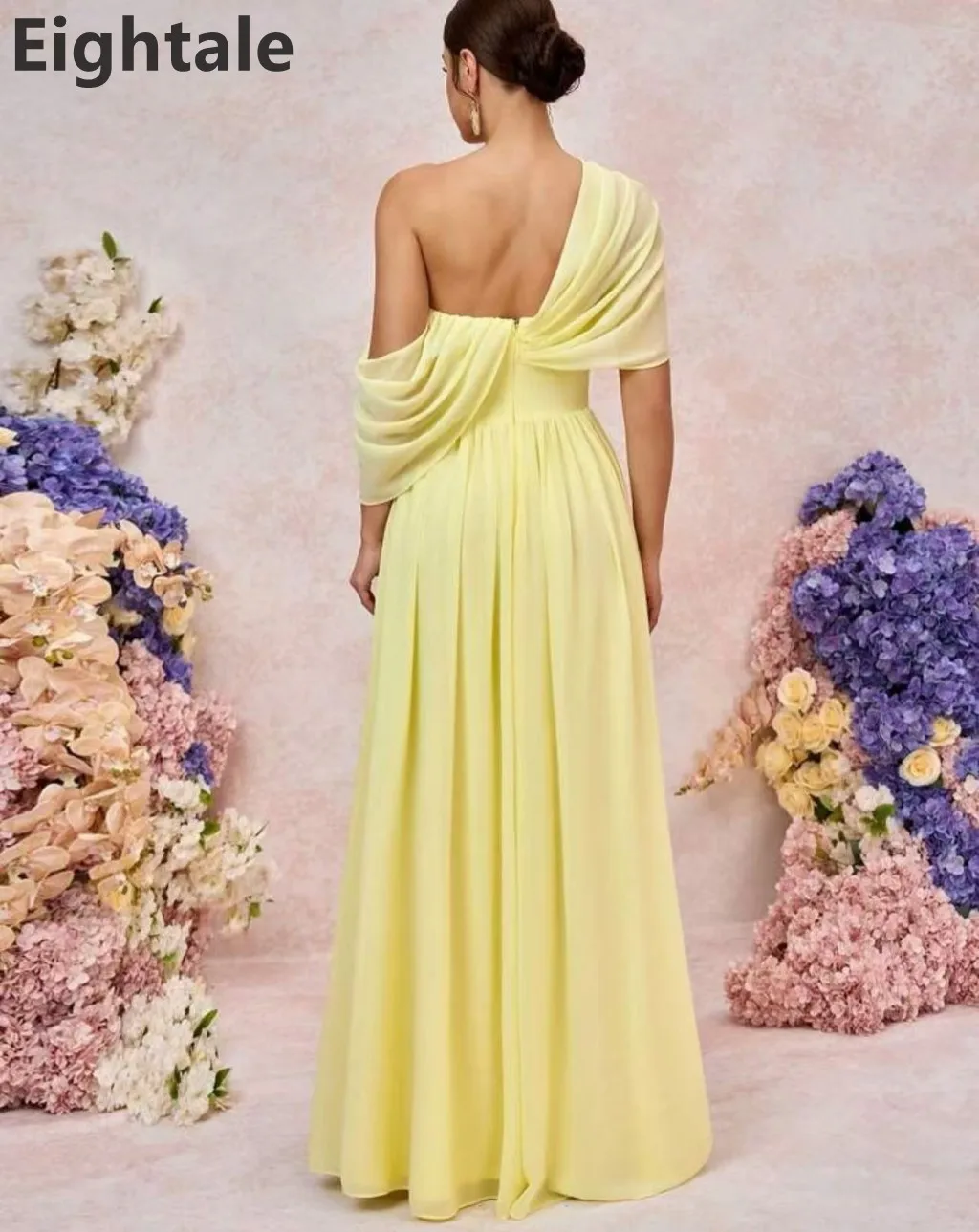 Eightale 2025 amarelo chiffon fora do ombro uma linha maxi vestido de noite árabe saudita fenda vestido de festa de baile vestidos formais personalizados