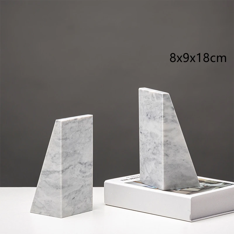 Wholesale 20pairs Customized Creative Triangle White & Black Natural Marble Home Decoration Book End Bookend