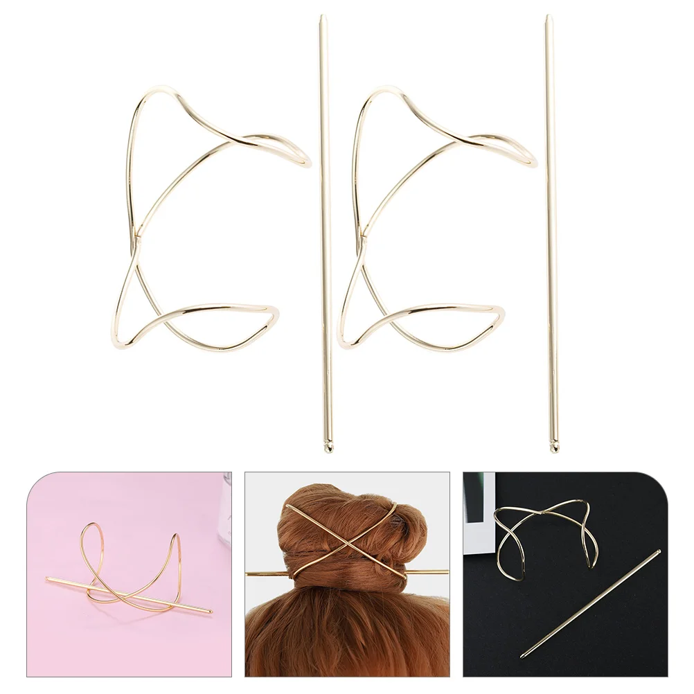 

2Pcs Metal Elasticity Alloy Accessories Vintage Hair Clips Bun Holder Gold Cuffs Simple Vintage Hair Clips Elegant
