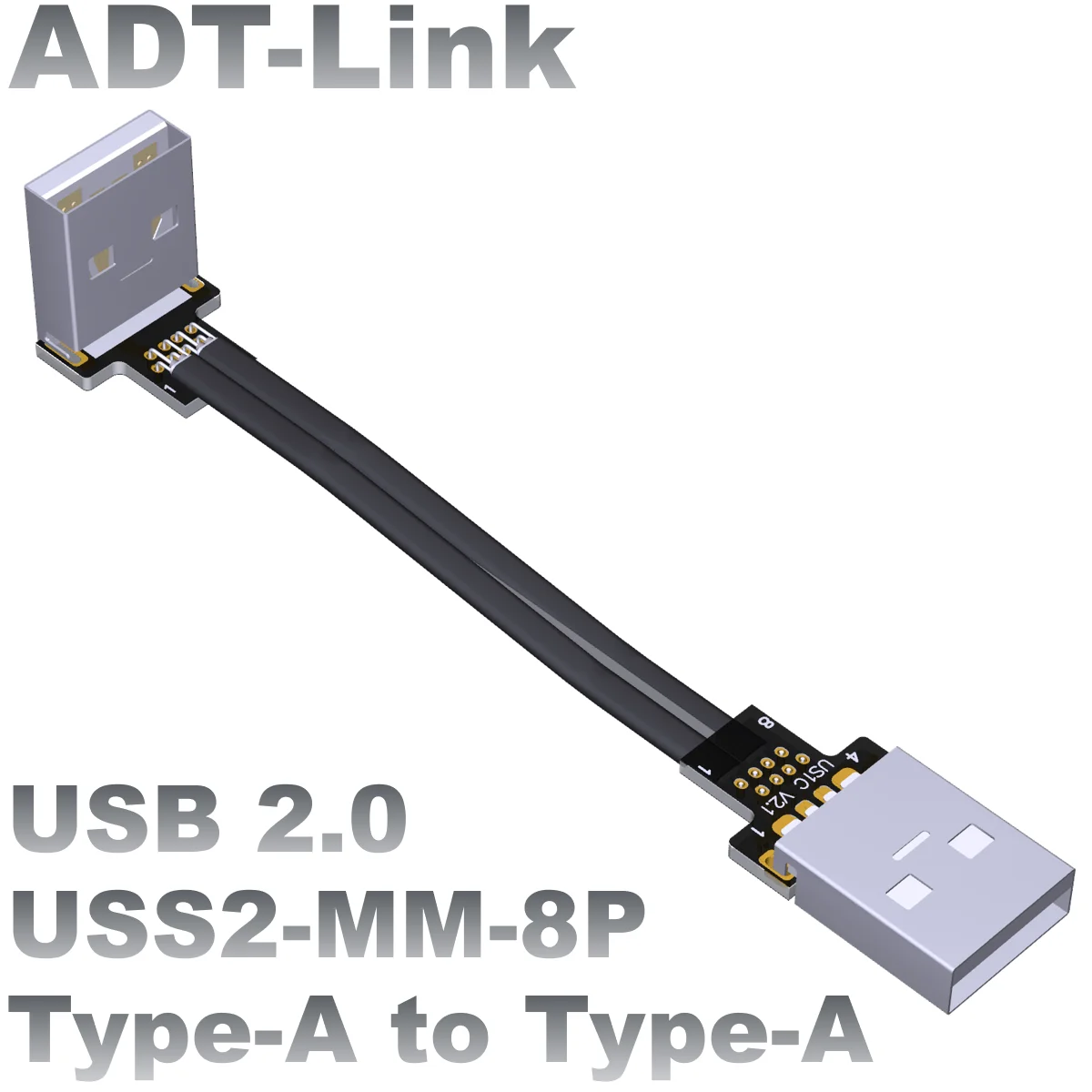 

USB2.0 Ultra-Thin Short Flat Wire Double A Male Angle High Current Power Supply data cable ADT