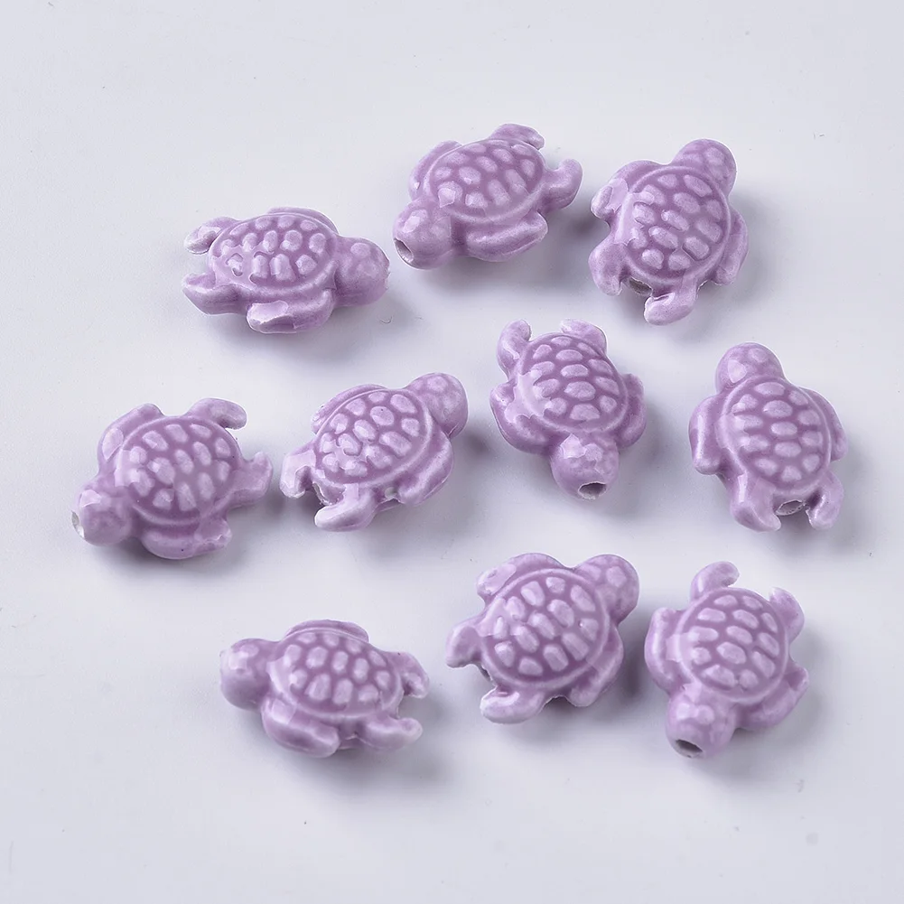 20pcs 15x19mm Sea Turtle Ceramic Beads Marine Life Porcelain Cute Animal Loose Spacer Beads for Bracelet Keychain Making DIY