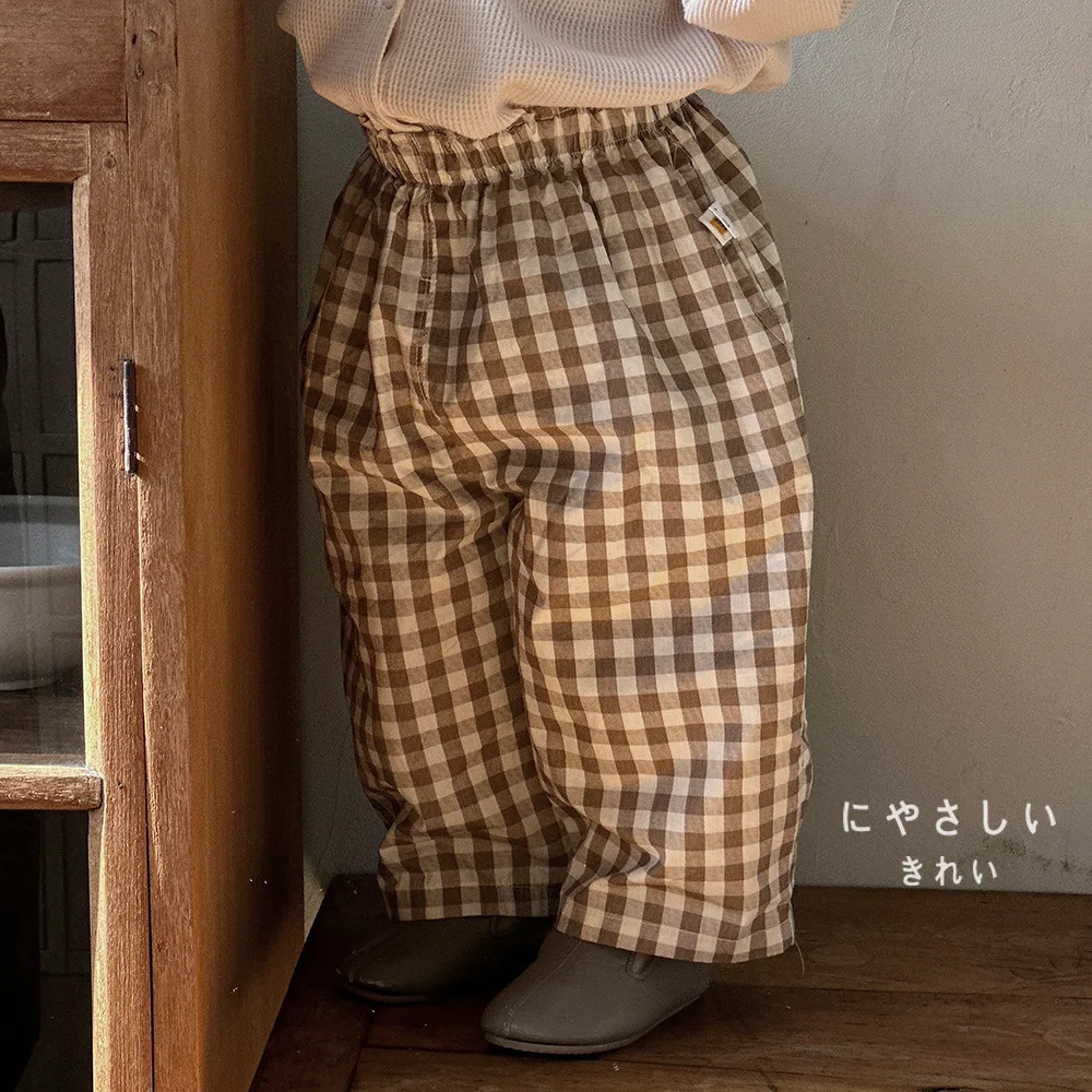Pantalon ample en coton pour bébés garçons, à la mode, décontracté, à carreaux, jambes larges, vêtements pour nourrissons, nouvelle collection printemps 2026