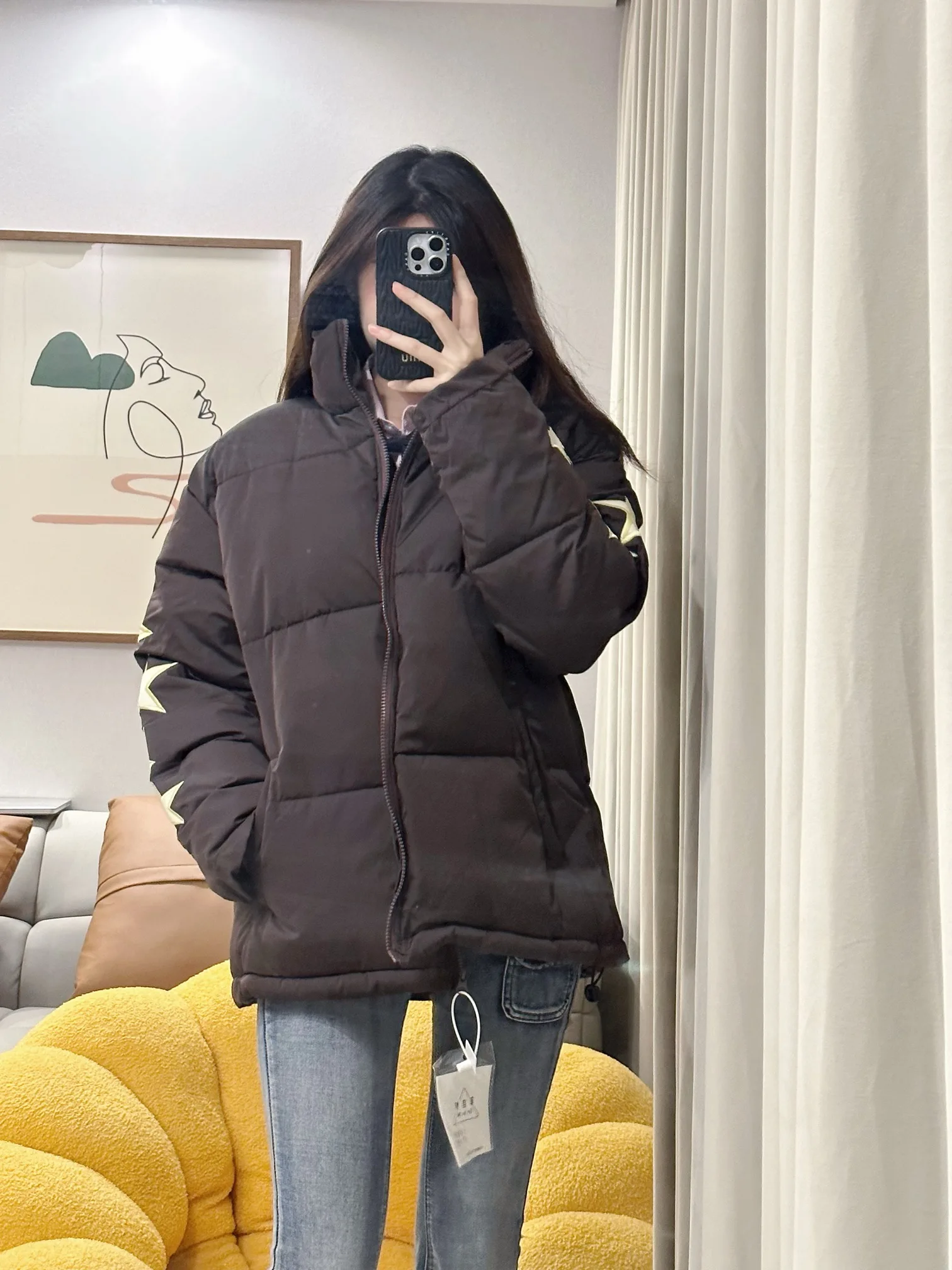 

KING BRAND Thiened Bread Cotton Jaet Couple down Jaet Stand Collar Retro American Stars Patch Autumn Winter Coat