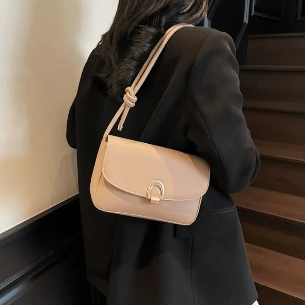 

Fashion Vintage Buckle Shoulder Bag Leisure Adjustable Women's Armpit Bag Solid Color Cuasal PU Leather Handbag Underarm Bag