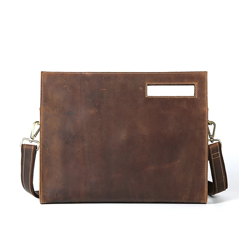 New Frenzy Leather Men's Cross-Body iPad Bag, Retro Handmade Top-grain Cowhide Leather Men's Handbag