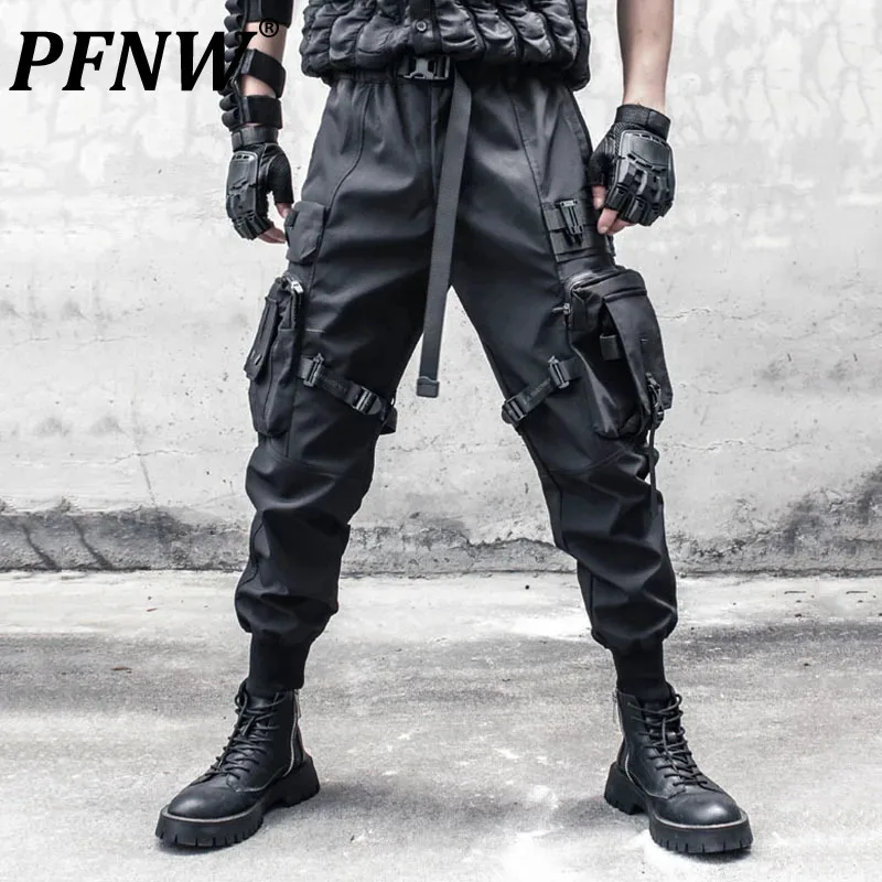 

PFNW Dark Style Male Pants Casual Multi-pockets Straight Binding Leg Menwear Elastic Waist Men's Bottom Functional 2024 12C463