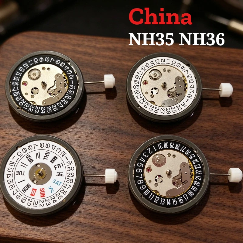 China NH35 NH36 Black 3/6 o’clock Date Day Calendar Automatic Mechanical Movement Replace Japanese NH35 NH36