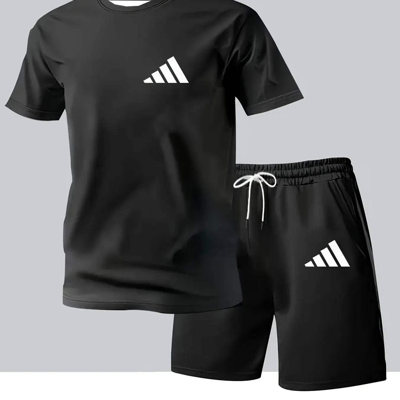 Nueva tendencia de moda para hombres, conjunto de pantalones cortos deportivos informales de manga corta, conjunto de camiseta transpirable suave absorbente de sudor de secado rápido para hombres