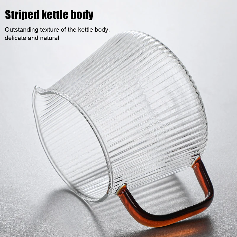 V-shaped Spout Coffee Teapot Vertical Striped Coffee Pot Practical Glass Coffee Kettle Coffeeware Reusable About 350ml/500ml