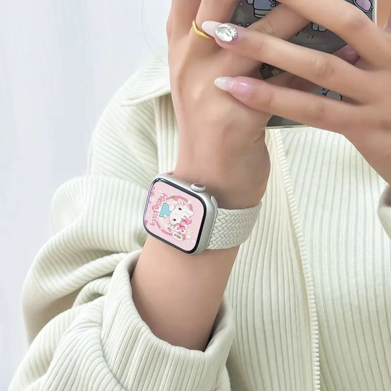 Hello Kitty Woven Nylon Strap For iwatch Ultra 49mm 9 8 7 45/41mm Breathable Comfort Bracelet For iWatch 6543 SE 44 42 40mm Band