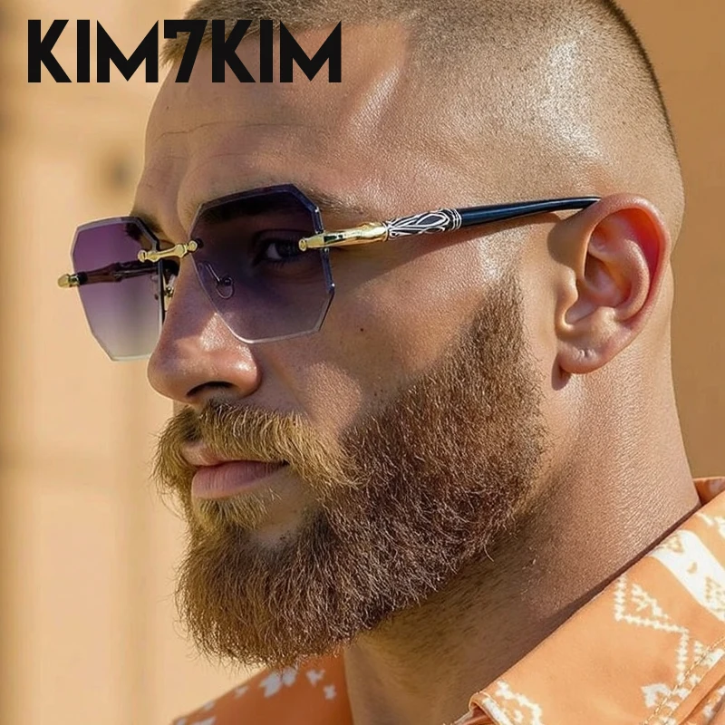 Oversized Rimless Sunglasses - Square Frameless UV400 Protection Sunnies Shades Rimless Retro Square Sunglasses UV400 Gold Gradient main image 2