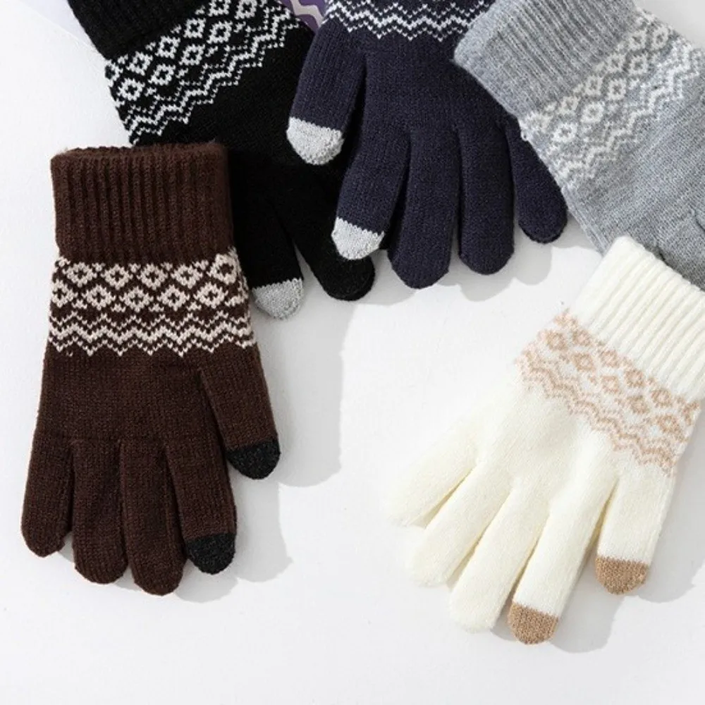 Fashion Warm Winter Knitted Gloves Windproof Fleece Wool Gloves Full Finger Soft Touch Screen Gloves for Men Women