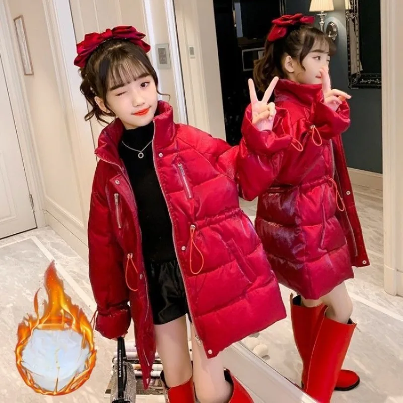 

Keep Warm Winter Jacket for Girls Coat Fashion Waterproof Shiny Hooded Children Outerwear Clothing 5-14 Years Teenage Kids Parka