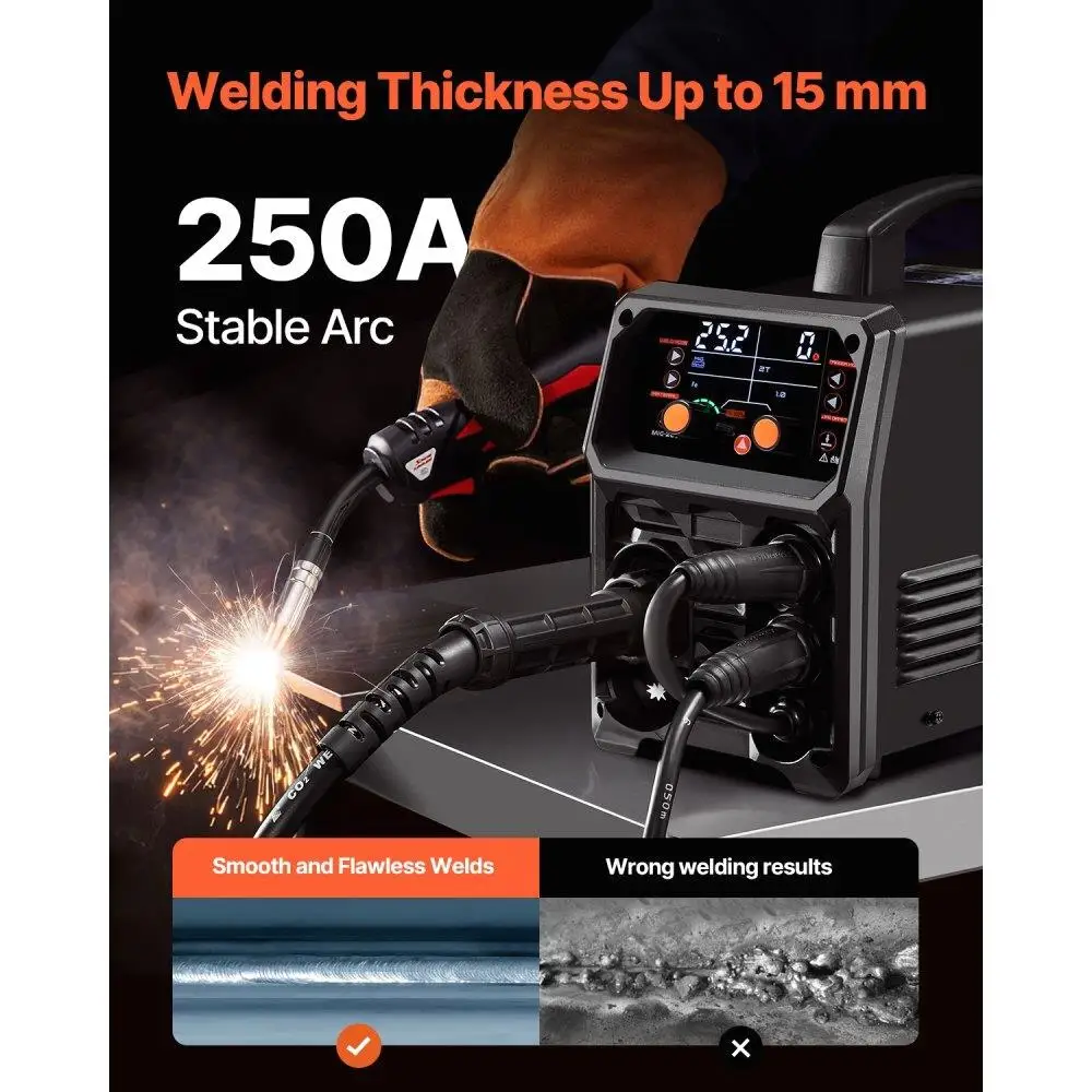 250A MIG Welder 5in1 Synergic Welding Machine Multifunctional Pulse Welding Tool for Steel Stainless Aluminum