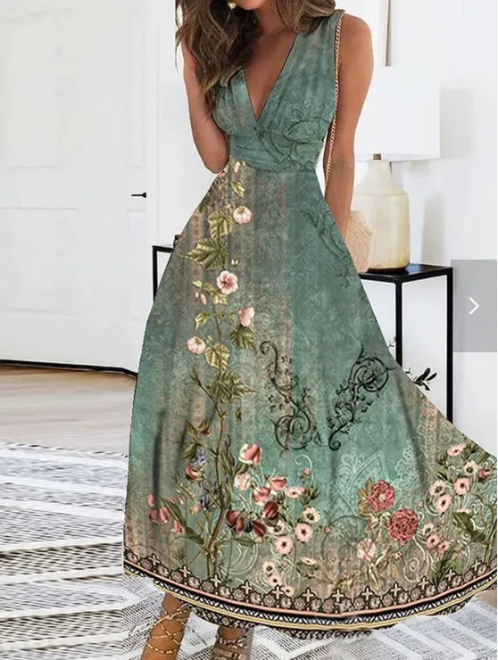 Vestidos Summer Women Dress 2024 Elegant Party Sleeveless Long Dress Robe Sexy Bohemian Print Dresses Vestidos Casual Sundress