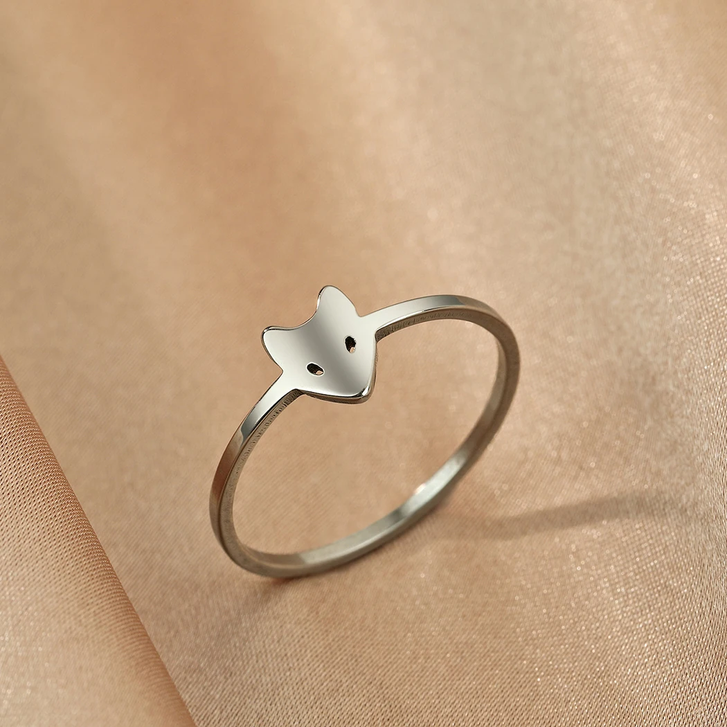 Kinitial Midi Fox Face Stainless Steel Rings Women Punk Animal Pet Lover Cute Design Knuckle Ring Girls Gift image 5