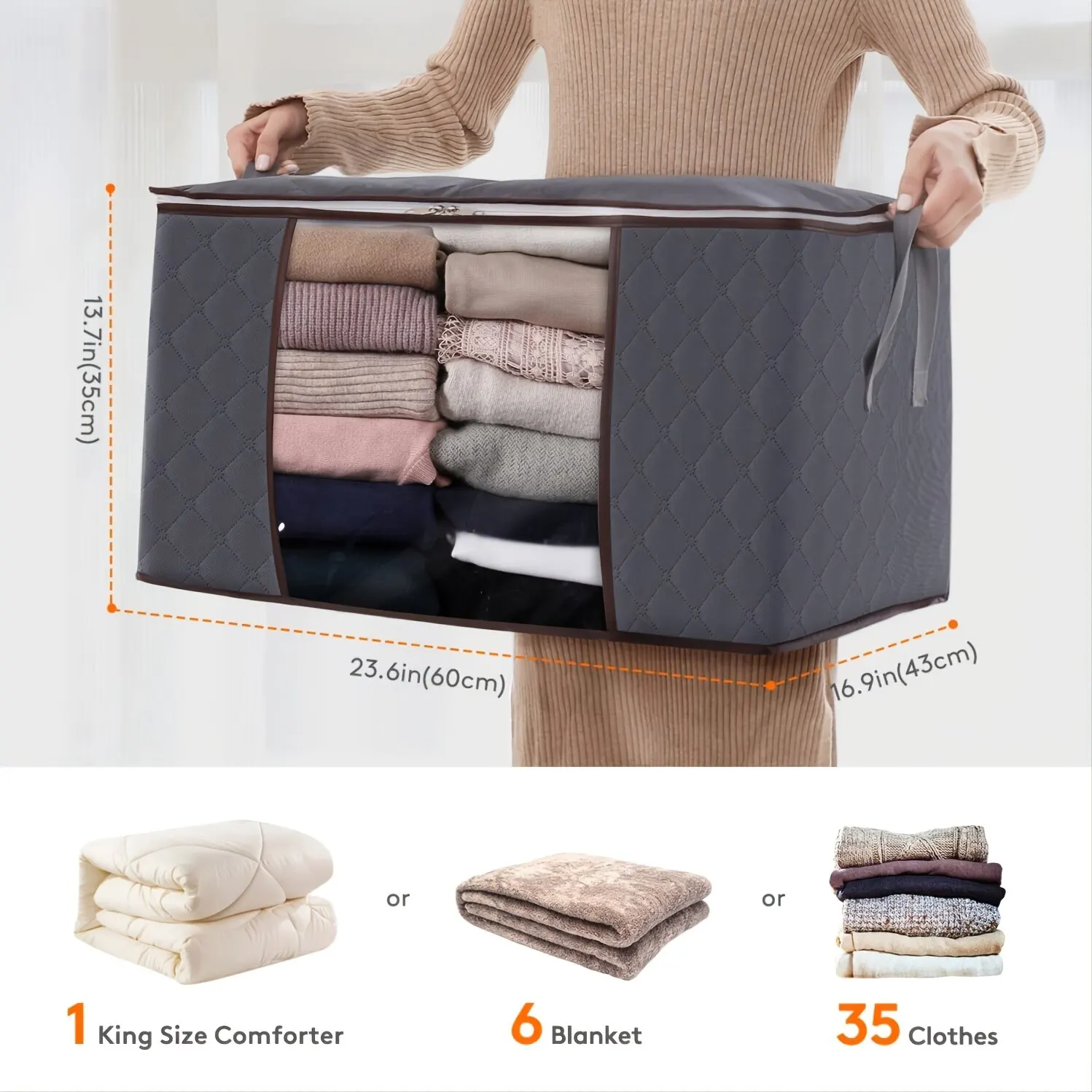 3pcs 6pcs Large Capacity Clothes Storage Bag Organizer With Reinforced Handle For Blanket Comforters Bed Sheets Pillows Toy