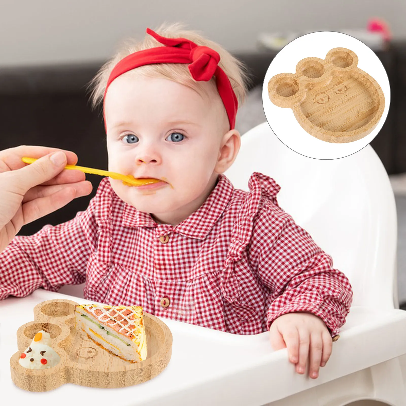 

Набор детских бамбуковых тарелок на присосках и секционных тарелок в форме осьминога с нескользящим основанием для малышей, легко моется, для прикорма и самостоятельного питания