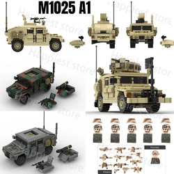 MOC Armored Hummered Car Building Blocks Assault Vehicle Model WW2 Military Weapons US Soldiers Figures Bricks Kids Toys