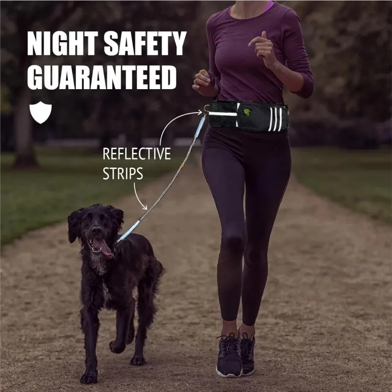 

Hands-free large dog leash, adjustable waist leash, pocketed retractable jump rope, suitable for running and dog walking leashes
