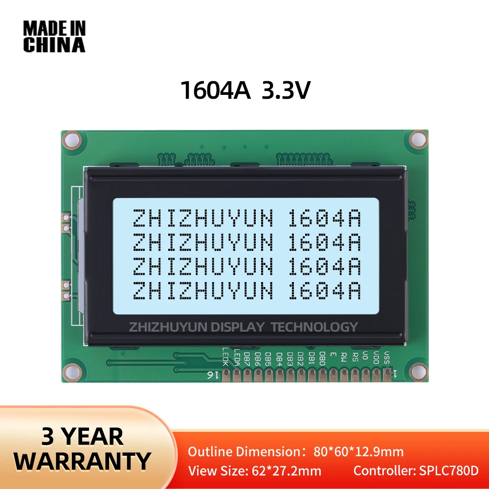 Stable Supply Of Goods 3.3V LCM Display Module Dot Matrix 1604A Character Screen Grey Film Black Characters LCD Display Module