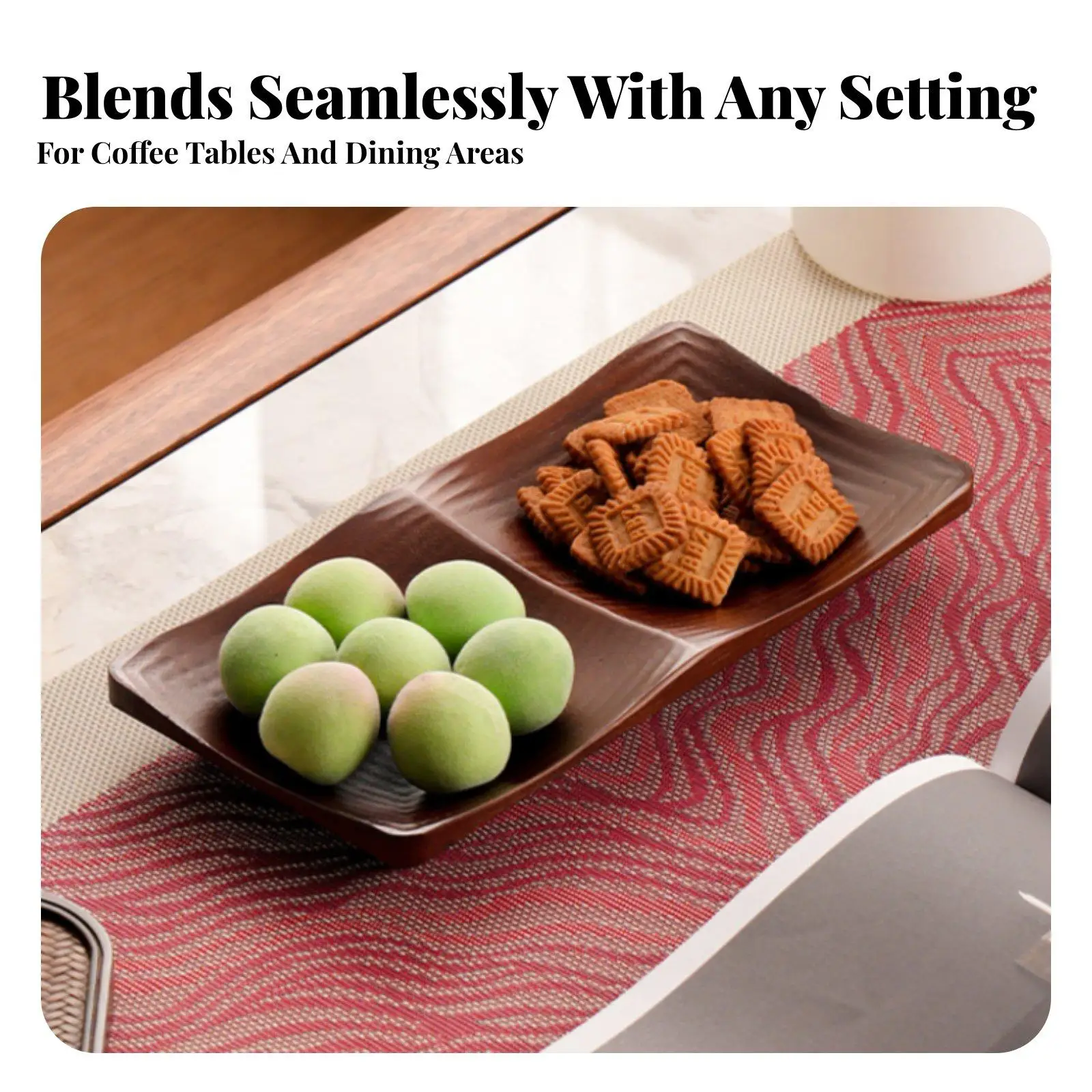 Multi-Section Nut and Fruit Dish Grain Patterns Wooden Divided Serving Tray Versatile Solid Wood Appetizer Plate for Coffee