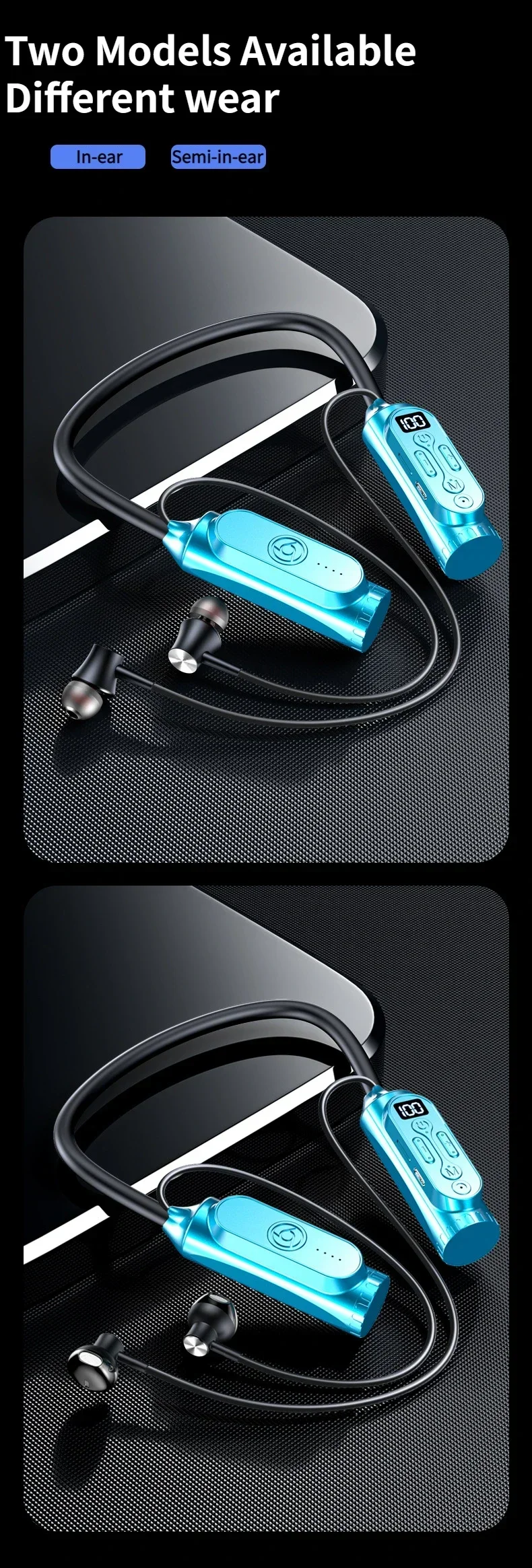 Kopfhörer 12000 mAh In-Ear-/Semi-in-Ear-Bluetooth-Headset Magnetschalter Pause Play Neck Hanging Dual Device Connection Ohrhörer – Detail 18