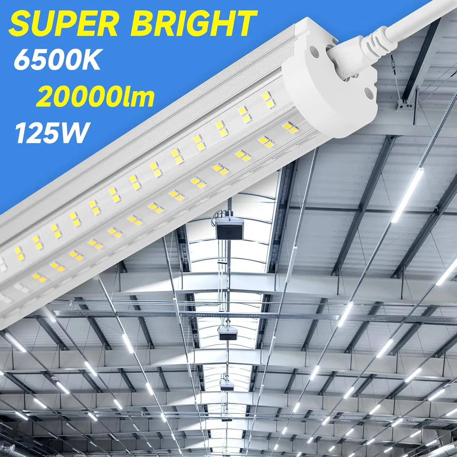 

8FT LED Shop Light, U Shape 125W Integrated LED Tube Light, 6500K Clear White, 20000LM Super Bright LED Lighting
