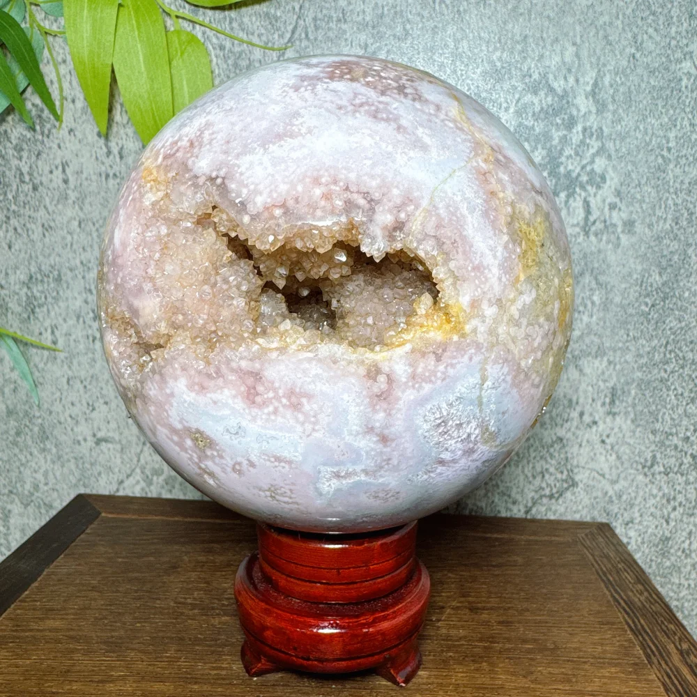 Big Natural Pink Amethyst Geode Flower Agate Healing Quartz Crystal Reiki Raw Unique Crack Pattern Sphere  Energy Healing Decor