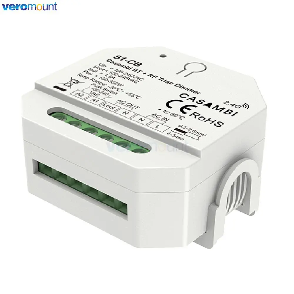 Skydance S1-CB Casambi Bluetooth 2.4G RF Triac Dimmer APP Control Brightness Adjustable Push Switch Dimming AC220V 110V 1CH*1.5A