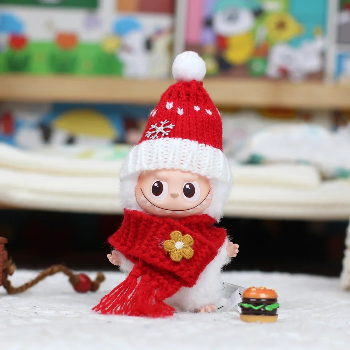 Para Labubu 4,0 Pin para ropa de amor capa de Navidad con lazo horquilla con capucha bufanda para muñeca Labubu accesorios