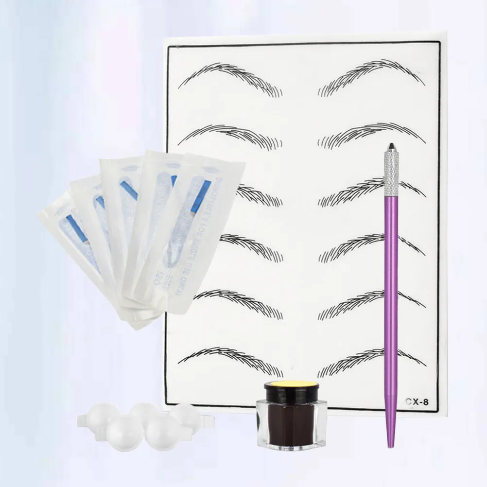 

Набор для микроблейдинга бровей: ручка-карандаш с тонким наконечником, фиолетовая тренировочная кожа, ручной инструмент для татуажа бровей, набор для вышивки бровей, инструмент для микроблейдинга