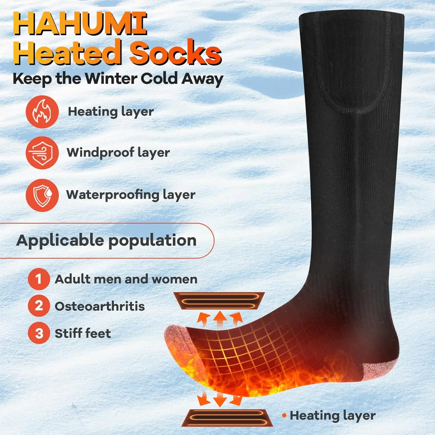 

Smart Electric Heated Socks with Waterproof Layer Winter Thermal Socks Rechargable Heating Socks