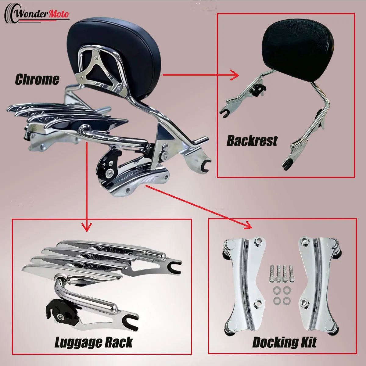 For Harley Street Glide Road King Road Glide 121 CVO 2014-2026 Motorcycle Detachable Passenger Backrest Sissy Bar Pad