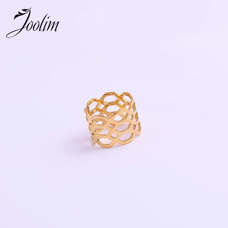 Joolim 쥬얼리 여성용 하이엔드 PVD 변색 없음, 영구 레트로, 다색 와이드 할로우, 다층 스테인레스 스틸 핑거 링