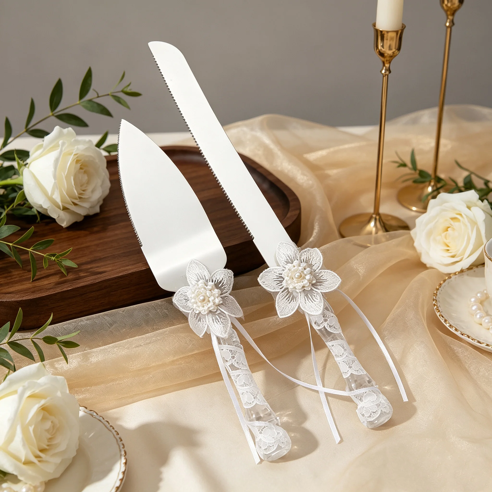 Ensemble de coupe-gâteau et de présentoir de luxe pour mariage, accessoires de cérémonie de mariage de style occidental, couverts de couleur argentée pour accessoires de pâtisserie