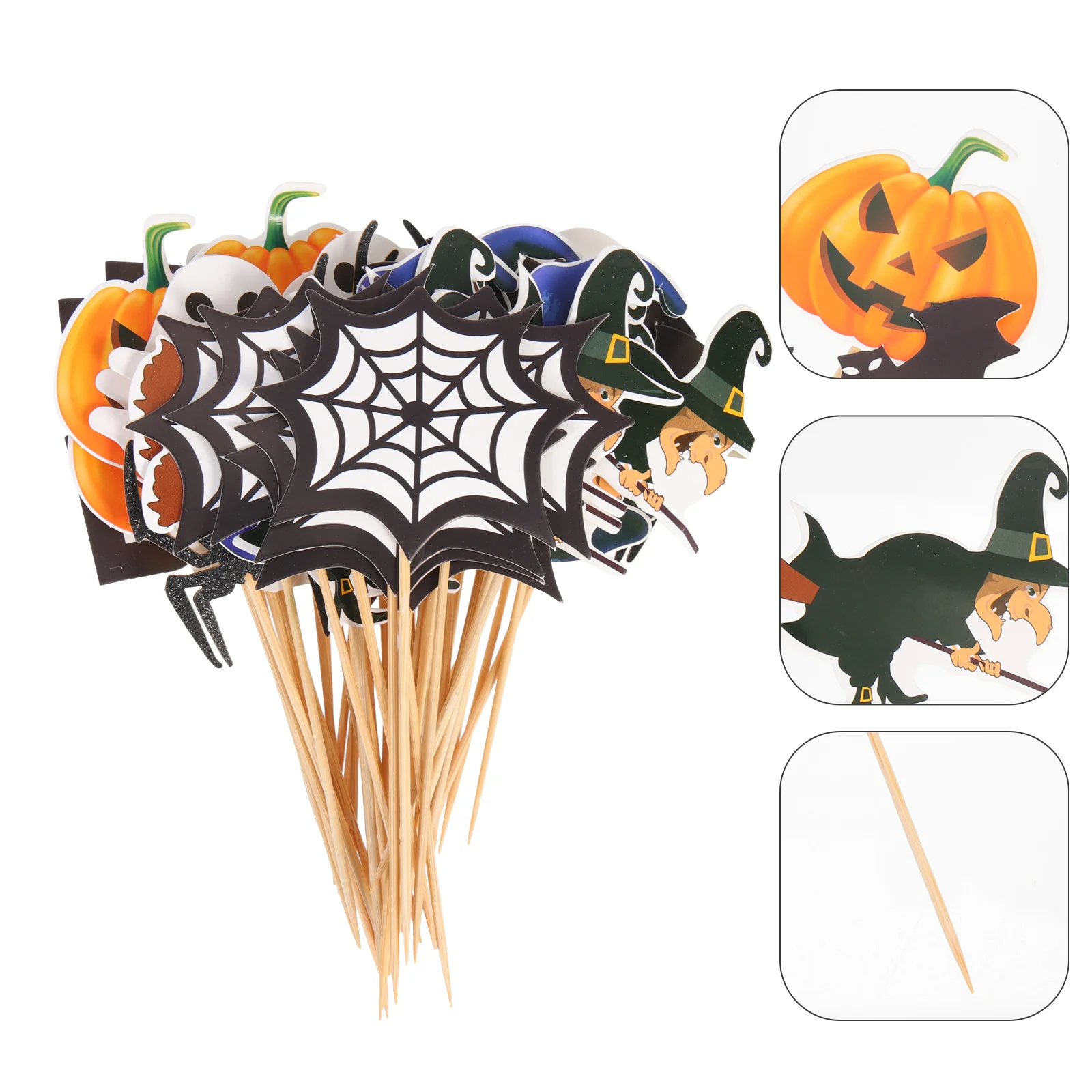 48 Pcs Halloween Cake Insert Decor Cupcake Pickers Party Dessert Toppers Plug-in