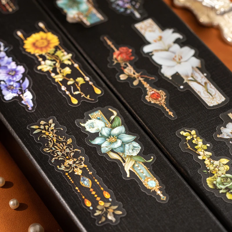 20pcs Floral Bead Series Vintage Rectangular PET Stickers Creative Journaling Materials for Collage DIY Scrapbooking