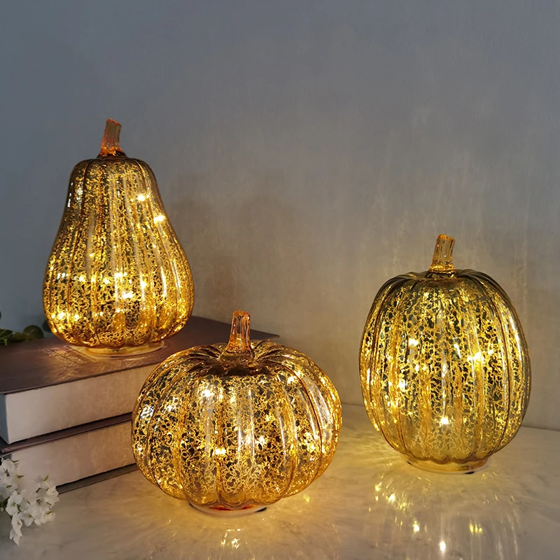 LED Glowing Pumpkin Glass Pumpkin Lantern for Home Table Ornaments Birthday Wedding Halloween Party Decoration Gift