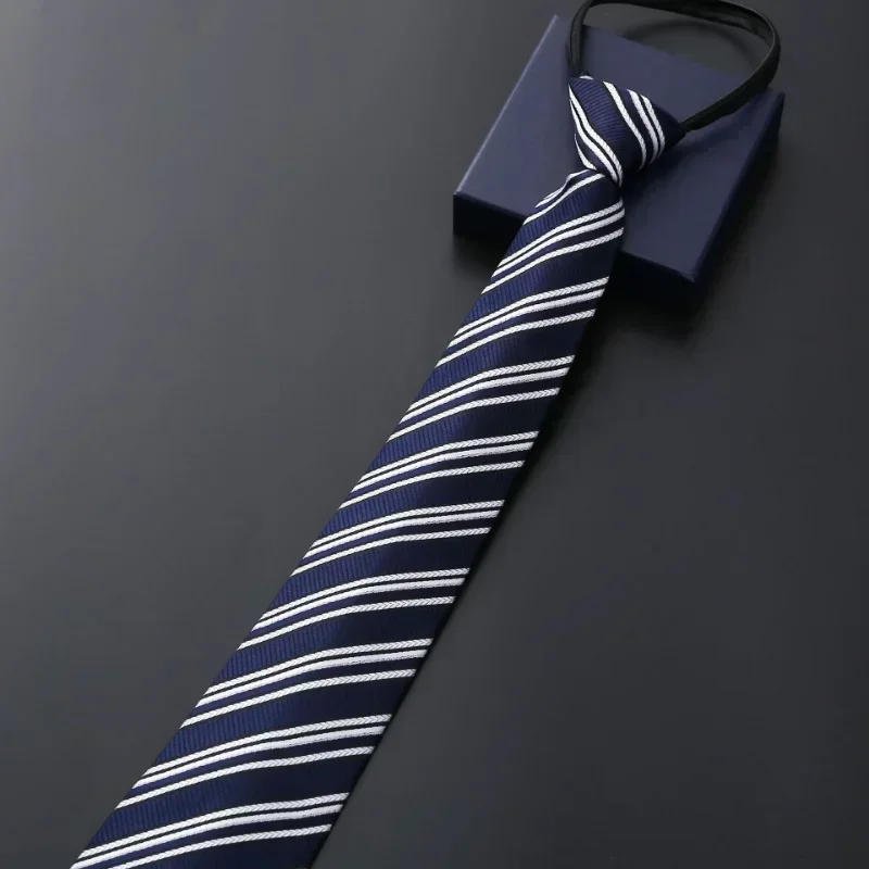 Lazy Zipper Men\'s Tie Business Formal Dress Wear Stripe Solid Color Zipper Necktie Wholesale Gifts for Men Slim Skinny Tie