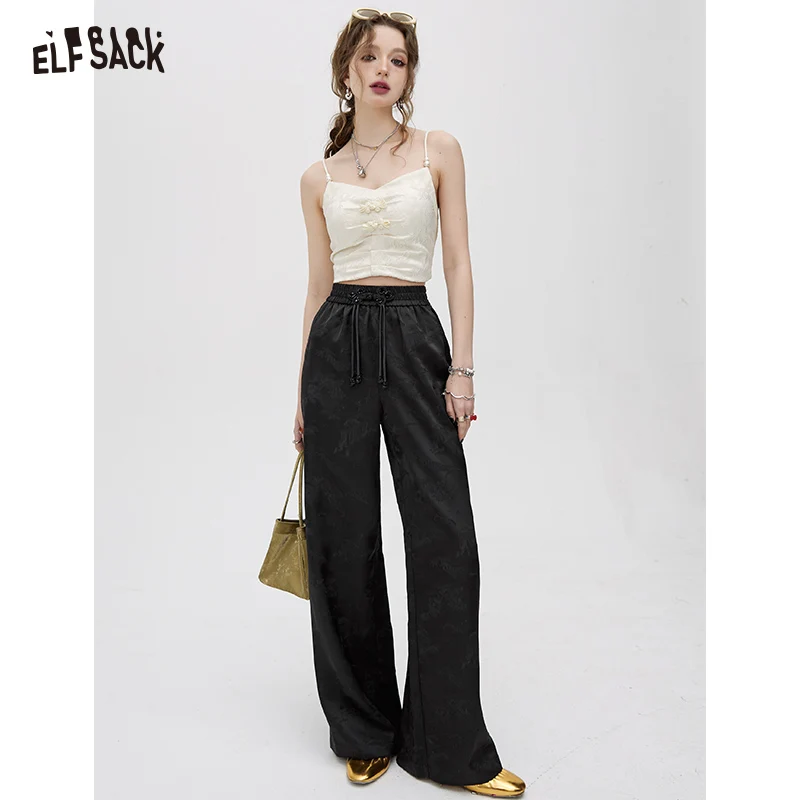 ELFSACK 2024 summer new arrival picnic travel vacation holiday soft comfortable fitted Chinese style satin jacquard weaving stra